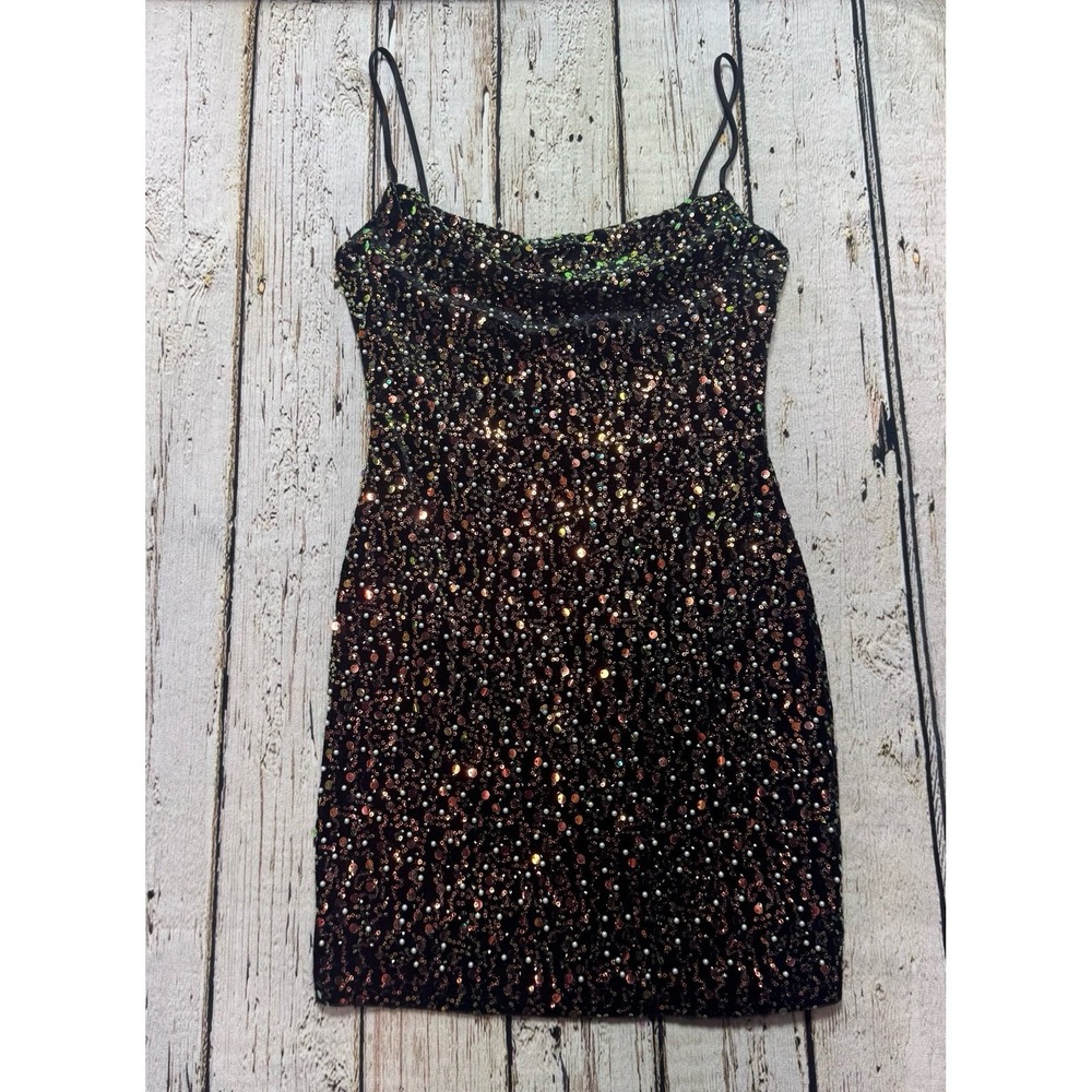 City Triangles black multicolor sequin Dress‎ small